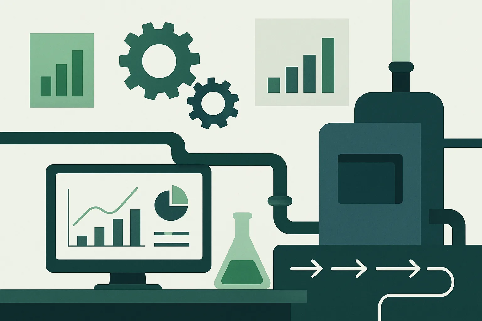 Illustration abstraite d'un environnement industriel structuré et analytique.