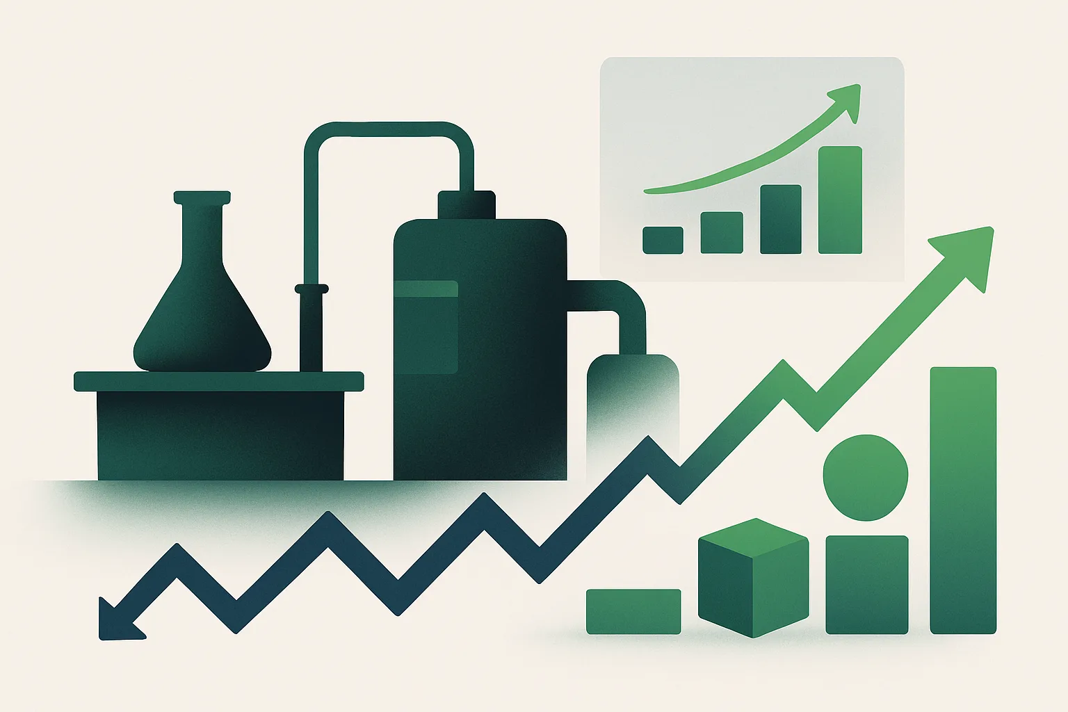 Illustration abstraite d'un environnement industriel où les écarts deviennent des opportunités.