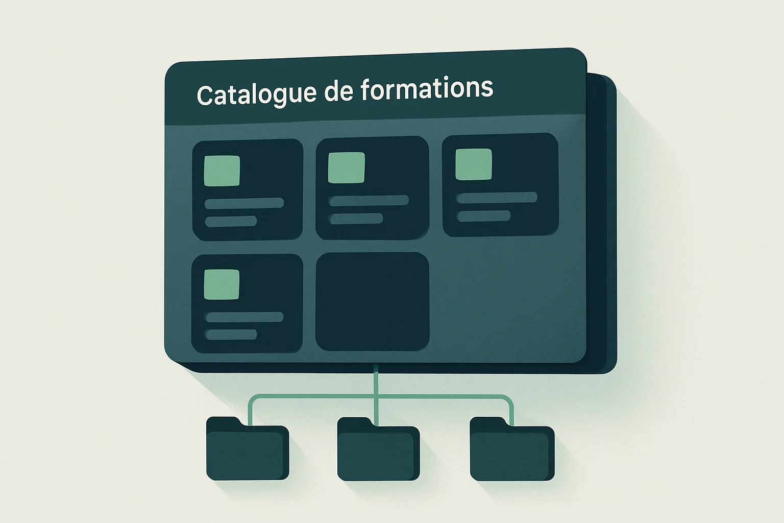 Illustration d'une plateforme LMS multi-clients avec catalogue de formations connecté à plusieurs clients.