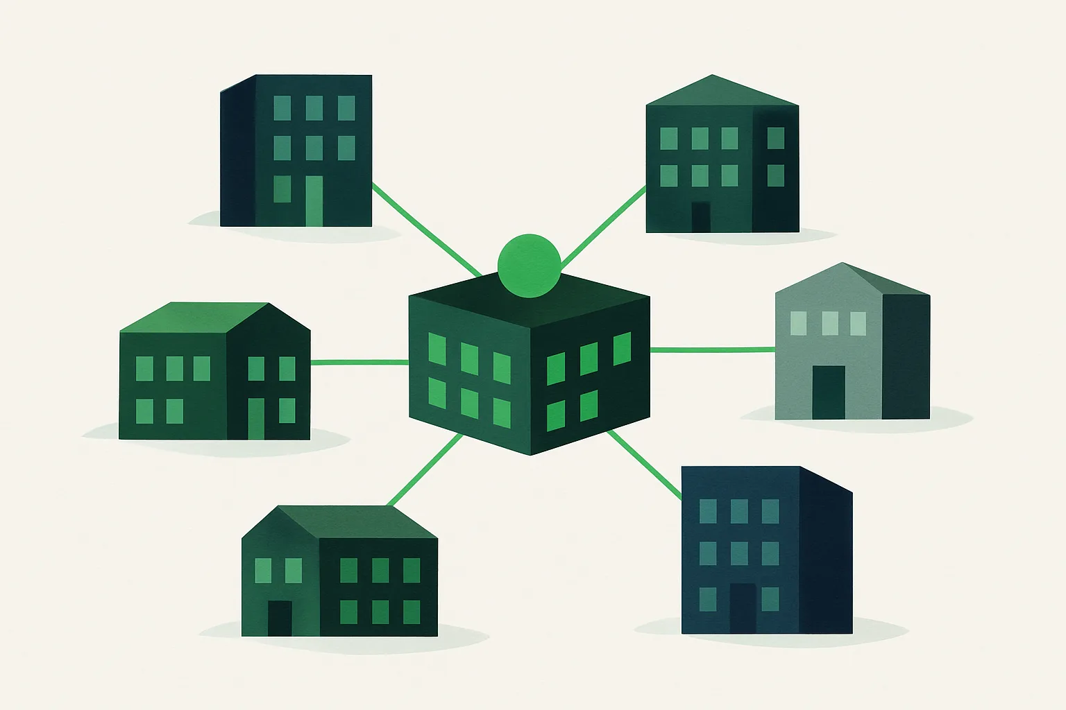 Illustration d'un réseau de sites interconnectés pour la formation centralisée