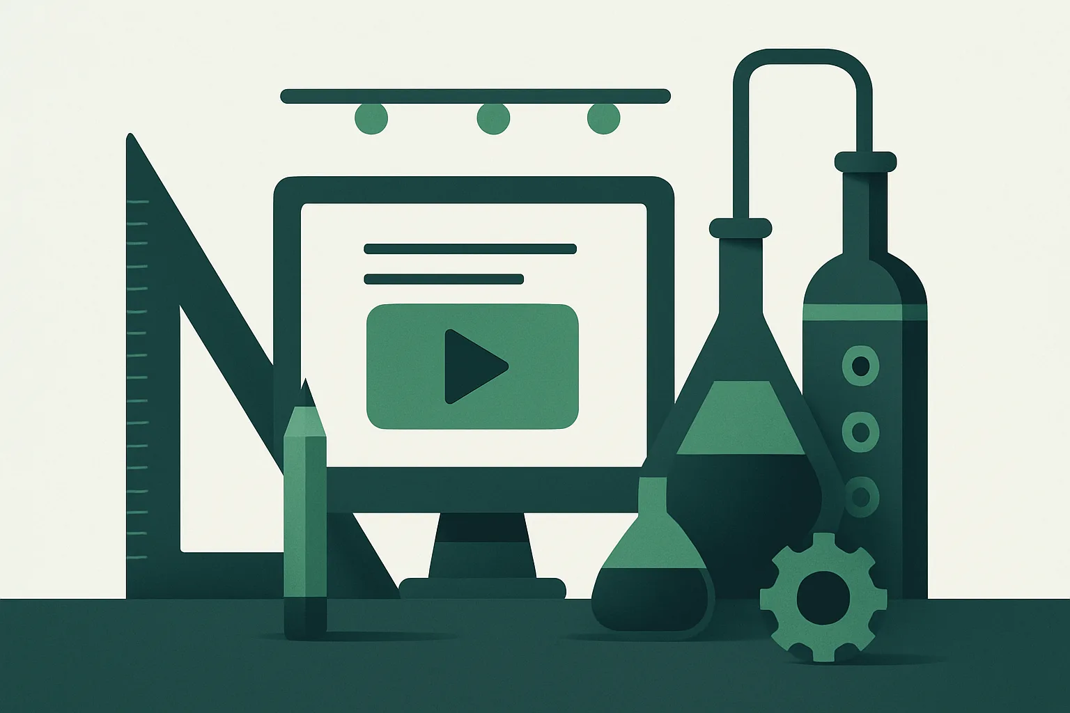 Illustration abstraite d'un espace industriel stylisé évoquant la création de tutoriels professionnels