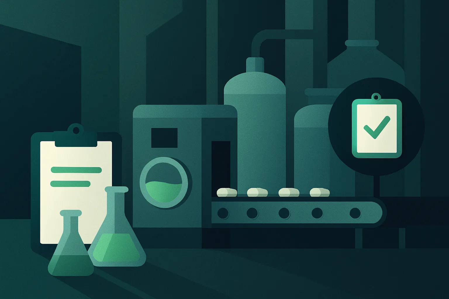 Illustration d'un environnement de fabrication pharmaceutique moderne et stérile