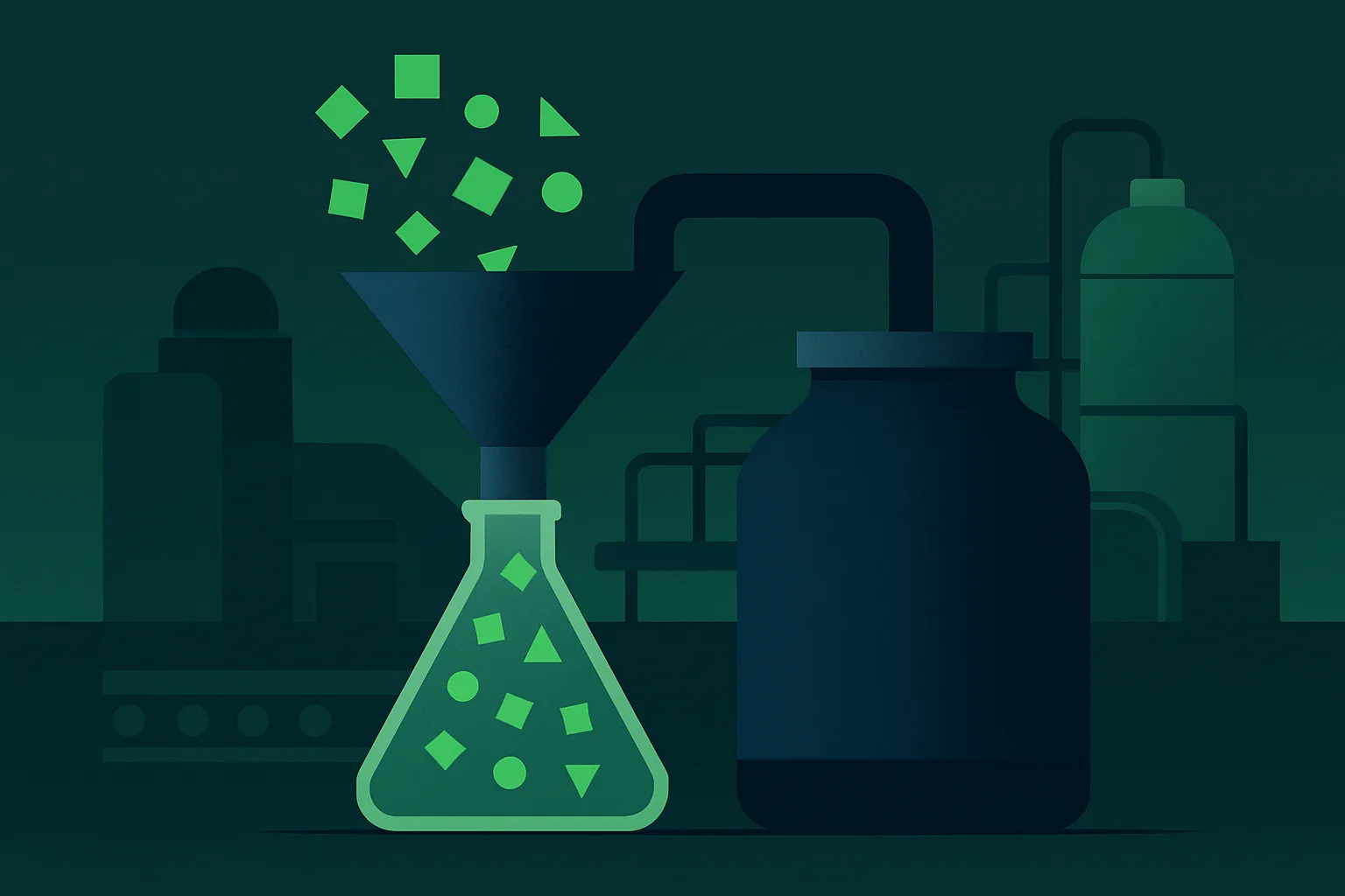 Illustration d'un transfert de savoir-faire dans un environnement industriel stylisé