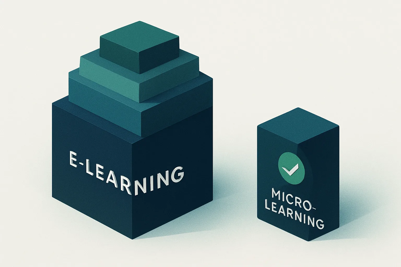 Illustration abstraite comparant micro-learning et e-learning avec deux blocs géométriques distincts